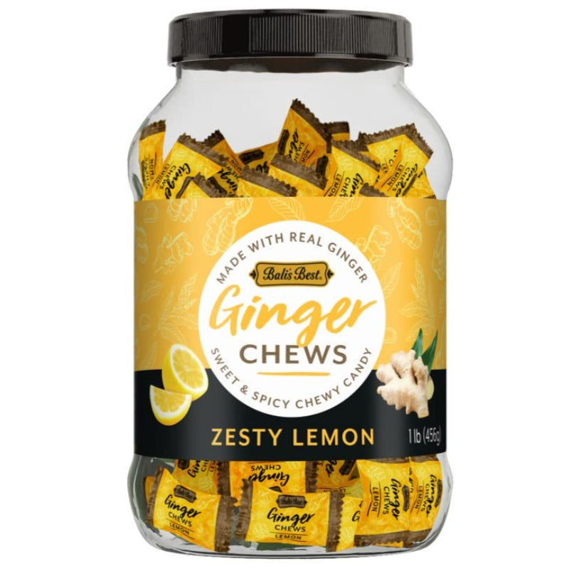 Balis Best Lemon Ginger Chews Jar Auntie K Candy 7802